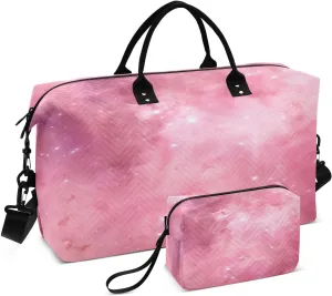 Travel Duffel Bag Large Weekender Overnight Bags for Women Men, Pink Nebula Gym Bag with Toiletry Bag