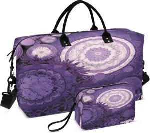 Travel Duffel Bag Large Weekender Overnight Bags for Women Men, Purple Circular Designs Gym Bag with Toiletry Bag