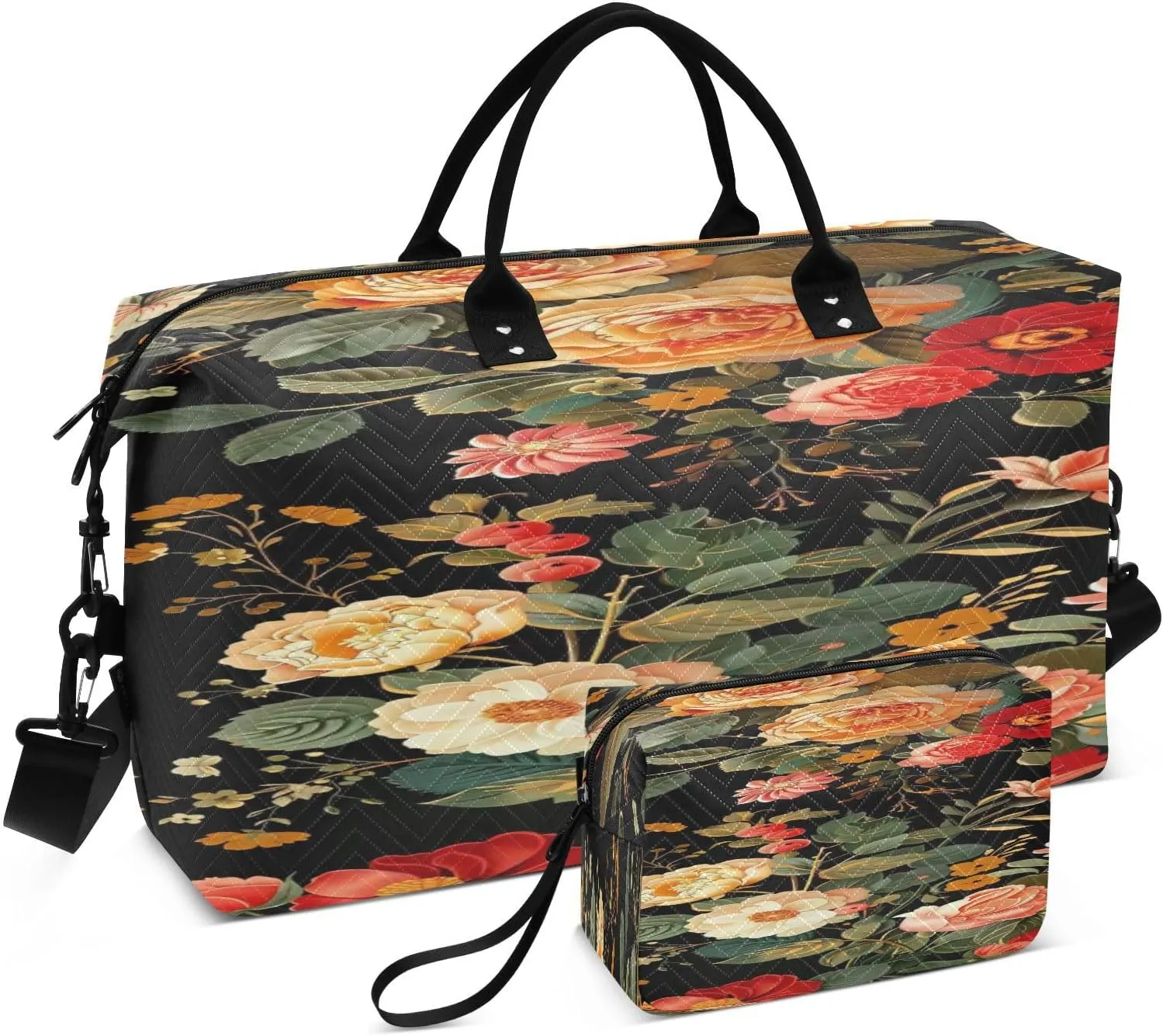 Travel Duffel Bag Large Weekender Overnight Bags for Women Men, Traditional Ethnic Flowers Gym Bag with Toiletry Bag