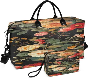 Travel Duffel Bag Large Weekender Overnight Bags for Women Men, Traditional Ethnic Flowers Gym Bag with Toiletry Bag