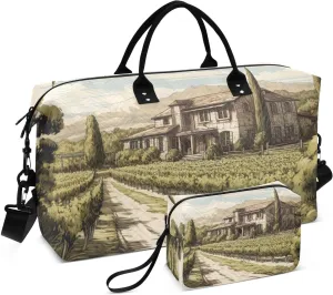 Travel Duffel Bag Large Weekender Overnight Bags for Women Men, Village Path Gym Bag with Toiletry Bag