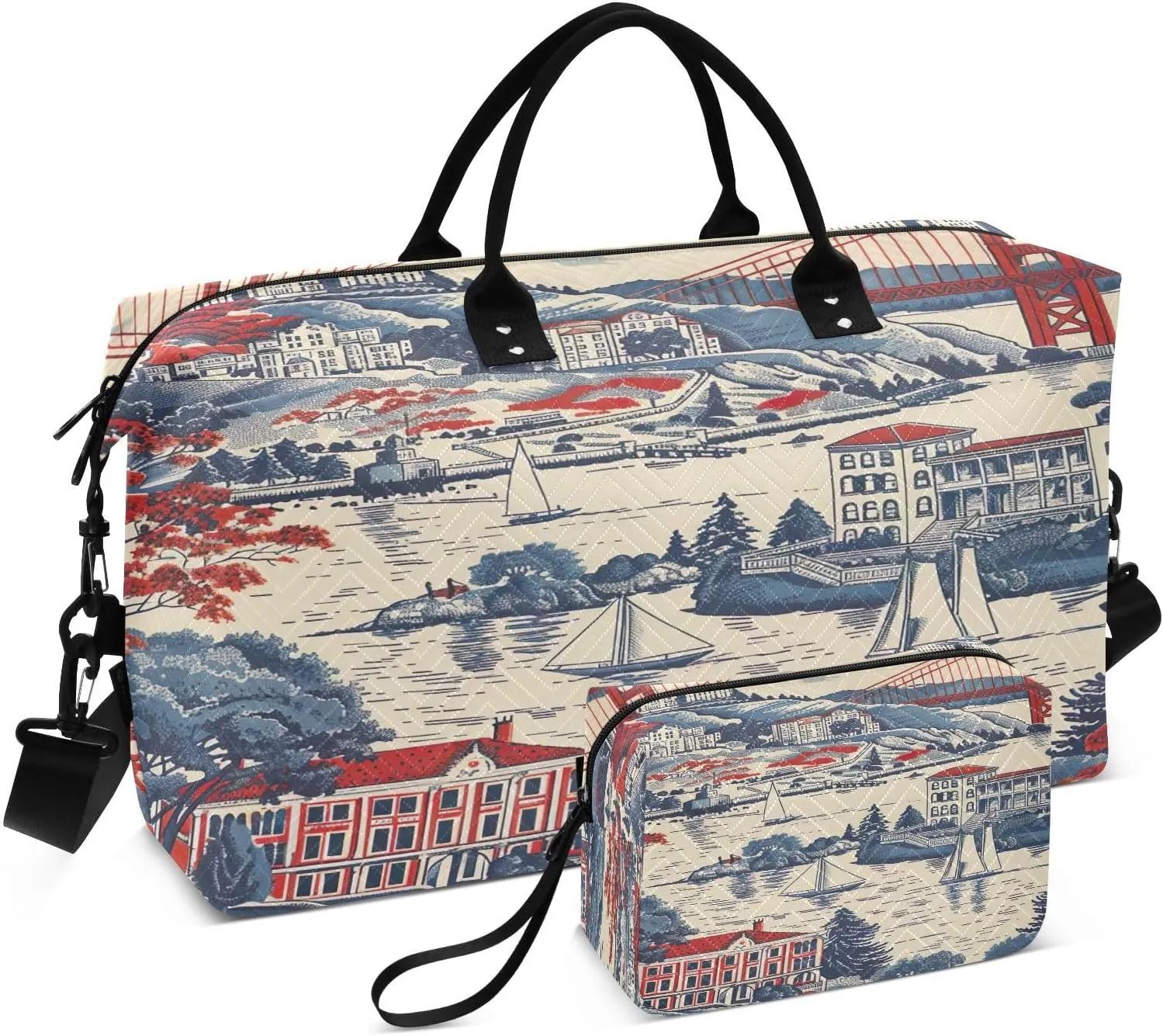 Travel Duffel Bag Large Weekender Overnight Bags for Women Men, Vintage Bridge Gym Bag with Toiletry Bag