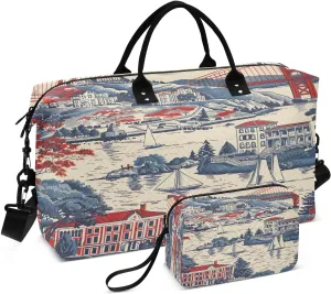 Travel Duffel Bag Large Weekender Overnight Bags for Women Men, Vintage Bridge Gym Bag with Toiletry Bag