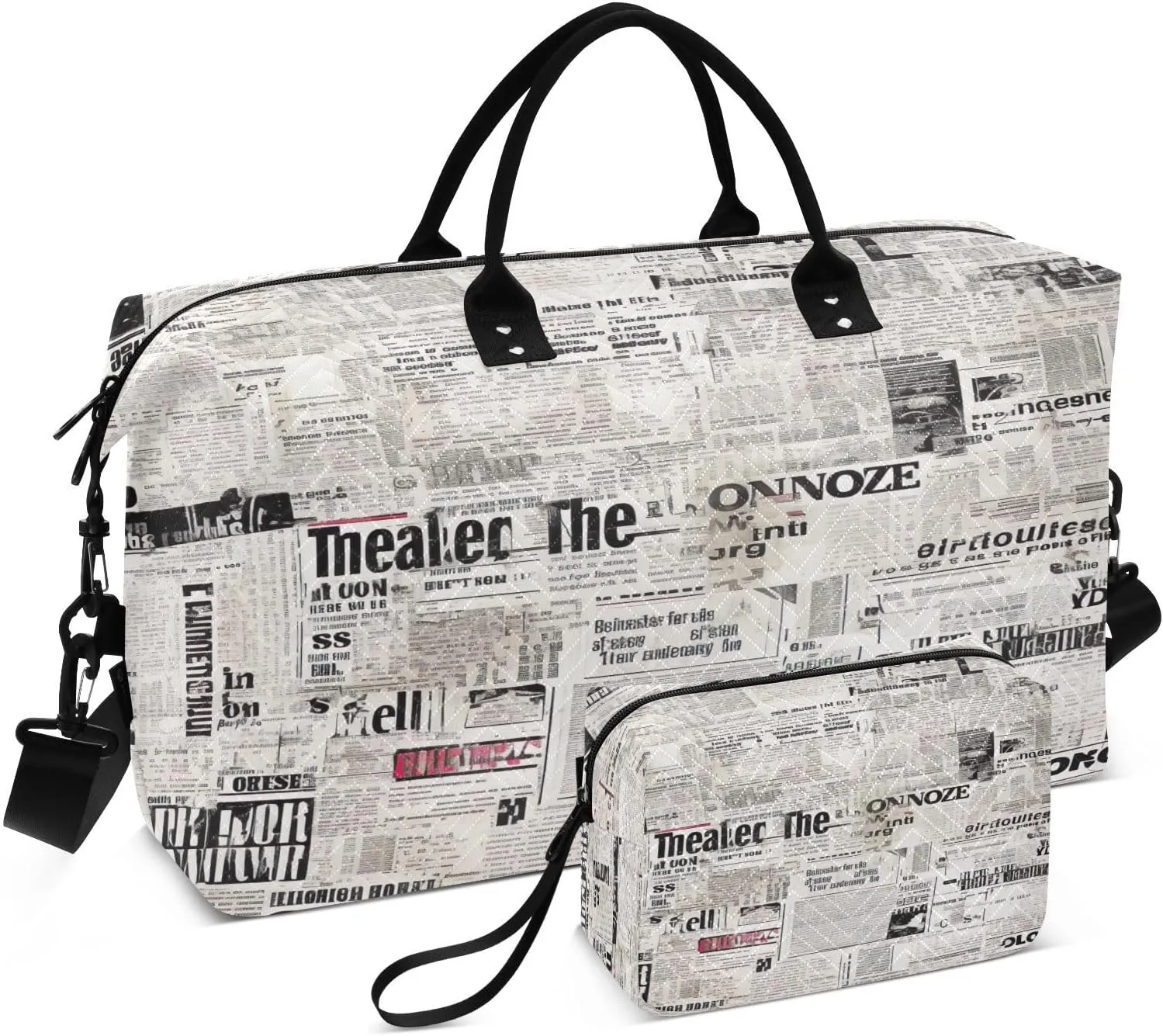 Travel Duffel Bag Large Weekender Overnight Bags for Women Men, Vintage Newspaper Texture Gym Bag with Toiletry Bag