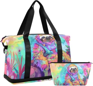 Travel Duffel Gym Sports Luggage Bag Expandable Large Capacity Space Sloth Sports Bag for Women and Men