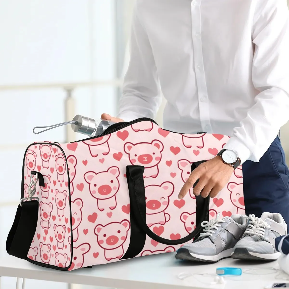 Travel Duffle Bag Cartoon Pigs Gym Bags for Men Women Travel Duffel Bags with Adjustable Shoulder Strap Carry On Weekender Bag