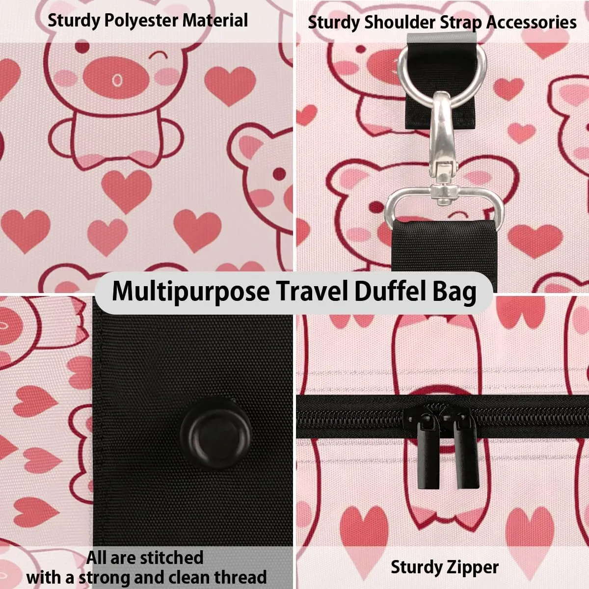 Travel Duffle Bag Cartoon Pigs Gym Bags for Men Women Travel Duffel Bags with Adjustable Shoulder Strap Carry On Weekender Bag
