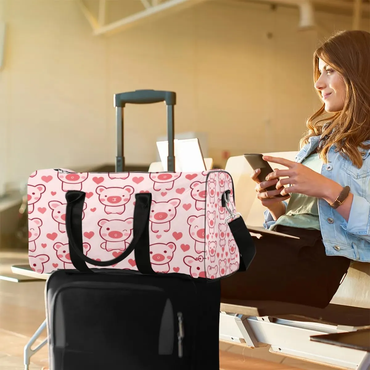 Travel Duffle Bag Cartoon Pigs Gym Bags for Men Women Travel Duffel Bags with Adjustable Shoulder Strap Carry On Weekender Bag
