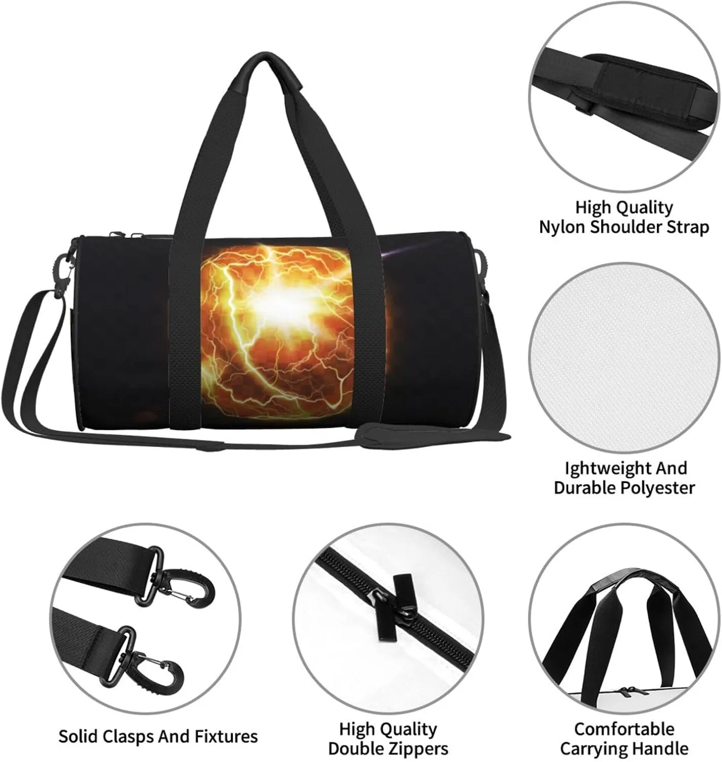 Travel Duffle Bag for Men Women, Ball Fireball Energy Duffle Bags for Sport Gym Overnight Luggage