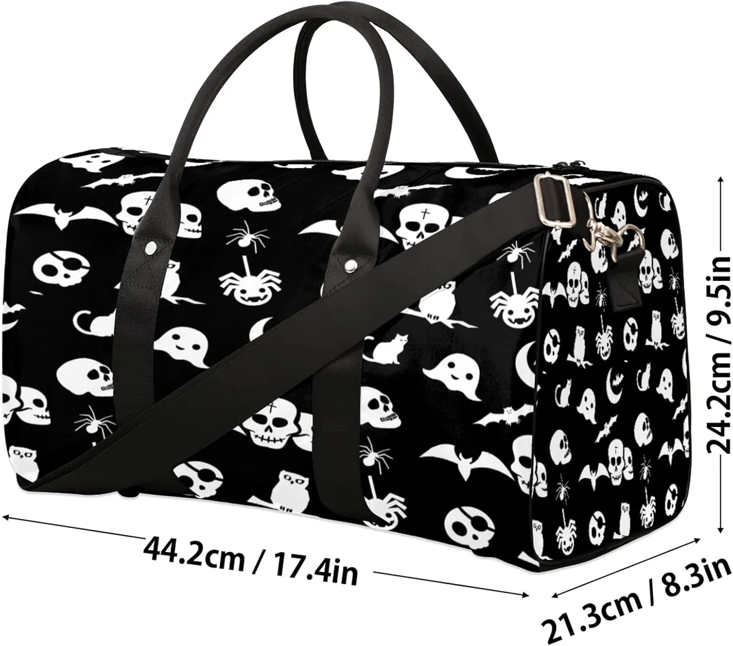 Travel Duffle Bag Goth Skull Cool Sports Gym Bags for Women Men Weekender Overnight Bags Waterproof Carry On Tote Bag Workout Bag for Dance Swimming Yoga Hospital