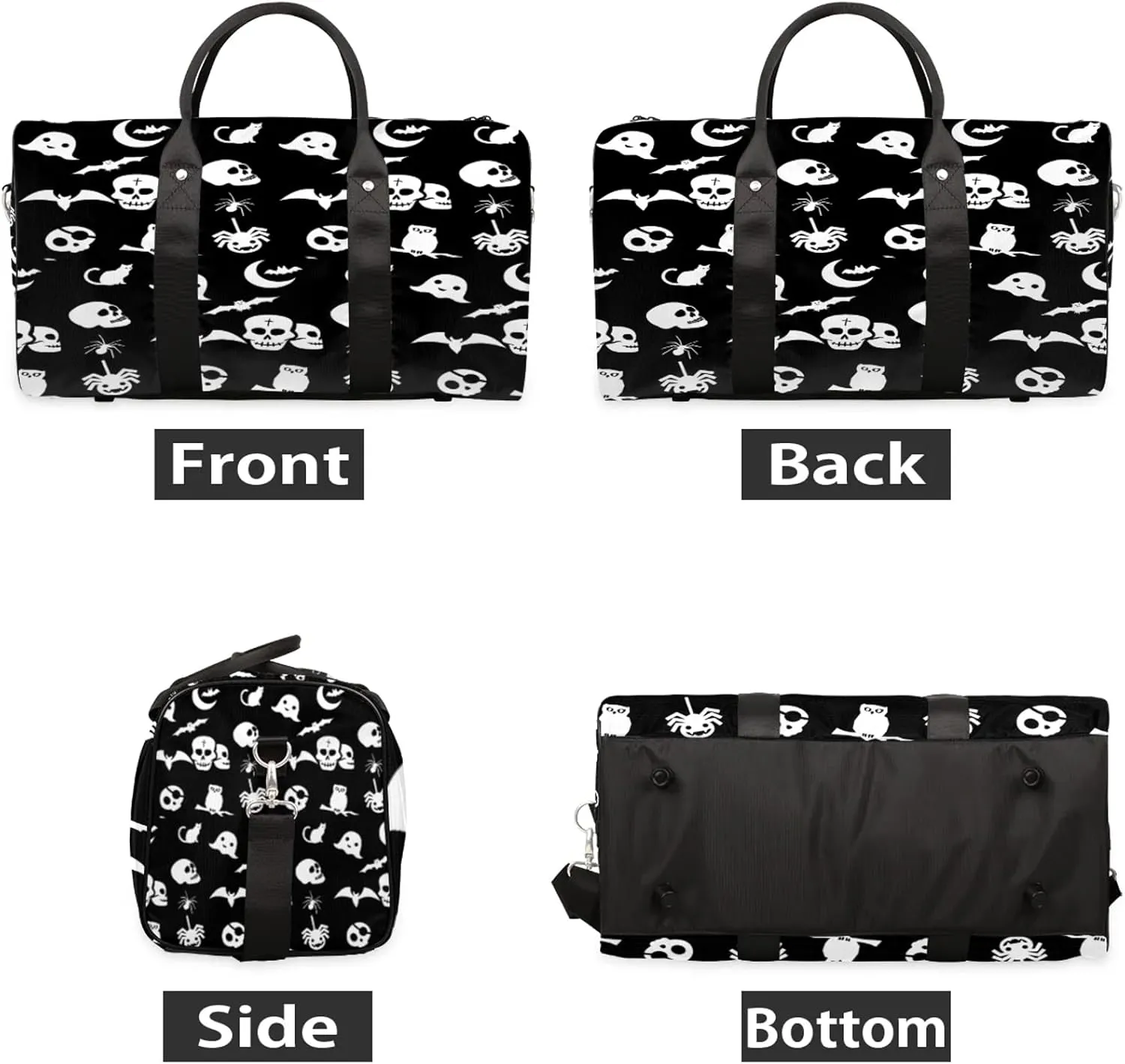 Travel Duffle Bag Goth Skull Cool Sports Gym Bags for Women Men Weekender Overnight Bags Waterproof Carry On Tote Bag Workout Bag for Dance Swimming Yoga Hospital