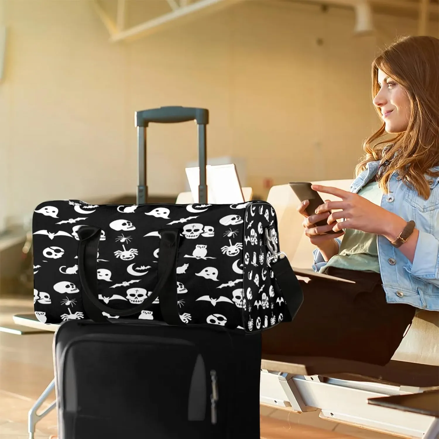Travel Duffle Bag Goth Skull Cool Sports Gym Bags for Women Men Weekender Overnight Bags Waterproof Carry On Tote Bag Workout Bag for Dance Swimming Yoga Hospital