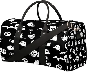 Travel Duffle Bag Goth Skull Cool Sports Gym Bags for Women Men Weekender Overnight Bags Waterproof Carry On Tote Bag Workout Bag for Dance Swimming Yoga Hospital