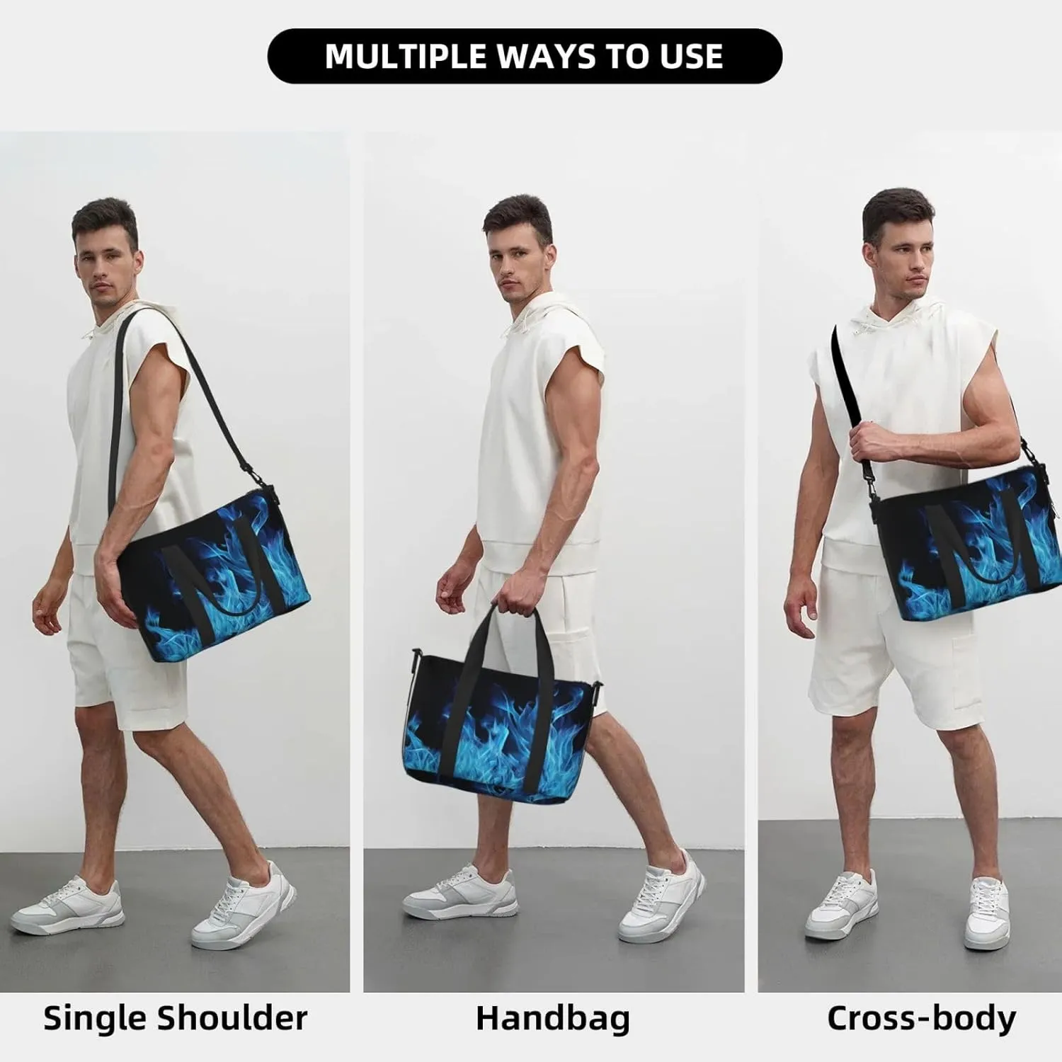Travel Duffle Bag Weekender Bags for Men Women Adjustable Large Capacity Weekender Overnight Bag Carry On Tote Bags Waterproof Sport Gym Bag for Travel Yoga, Blue Flame, One Size