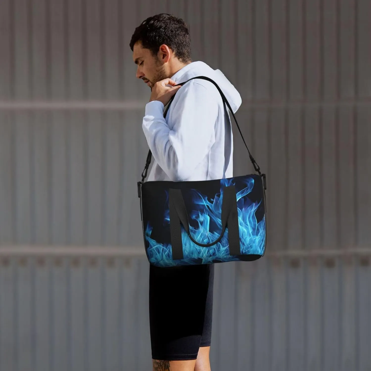 Travel Duffle Bag Weekender Bags for Men Women Adjustable Large Capacity Weekender Overnight Bag Carry On Tote Bags Waterproof Sport Gym Bag for Travel Yoga, Blue Flame, One Size
