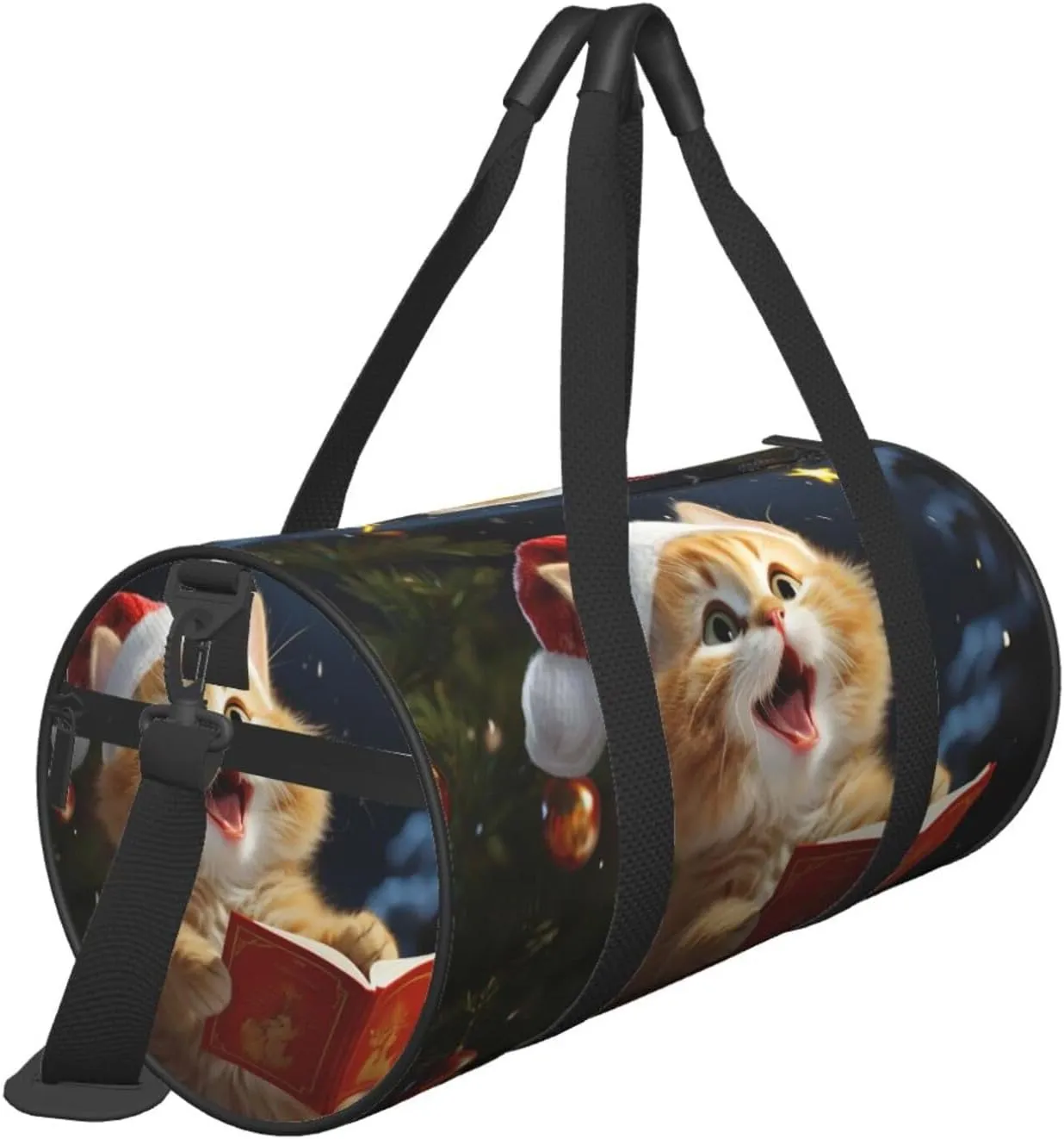 Travel Duffle Bag Weekender Bags For Men Women With Shoe Compartment Large Capacity Weekender Overnight Bag Cute Cat Sing Christmas Carols Carry On Tote Bags Sport Gym Bag For Travel Yoga