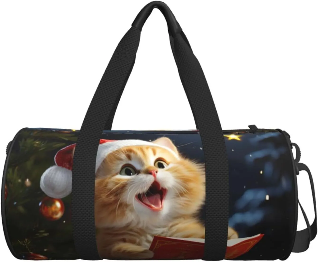 Travel Duffle Bag Weekender Bags For Men Women With Shoe Compartment Large Capacity Weekender Overnight Bag Cute Cat Sing Christmas Carols Carry On Tote Bags Sport Gym Bag For Travel Yoga
