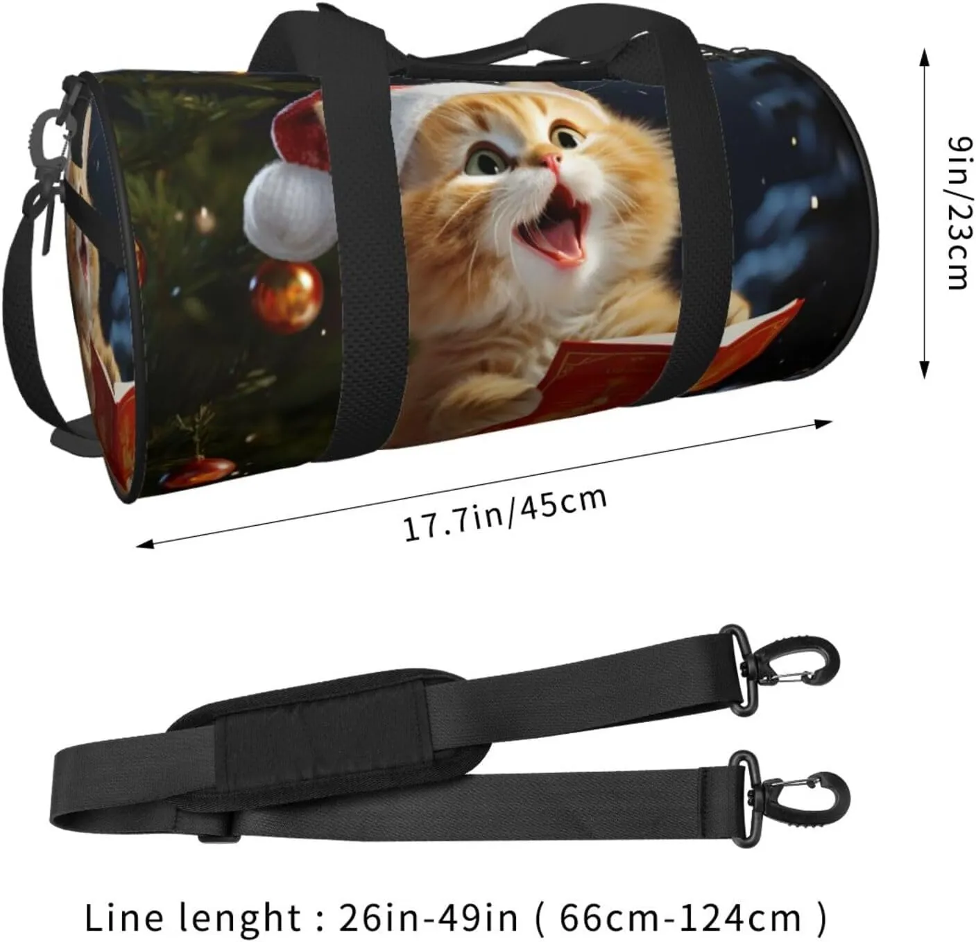 Travel Duffle Bag Weekender Bags For Men Women With Shoe Compartment Large Capacity Weekender Overnight Bag Cute Cat Sing Christmas Carols Carry On Tote Bags Sport Gym Bag For Travel Yoga