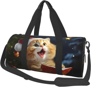 Travel Duffle Bag Weekender Bags For Men Women With Shoe Compartment Large Capacity Weekender Overnight Bag Cute Cat Sing Christmas Carols Carry On Tote Bags Sport Gym Bag For Travel Yoga