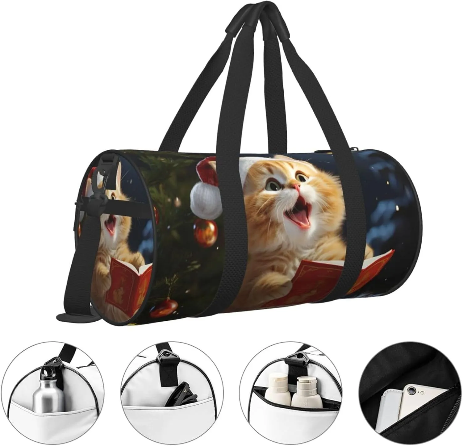 Travel Duffle Bag Weekender Bags For Men Women With Shoe Compartment Large Capacity Weekender Overnight Bag Cute Cat Sing Christmas Carols Carry On Tote Bags Sport Gym Bag For Travel Yoga