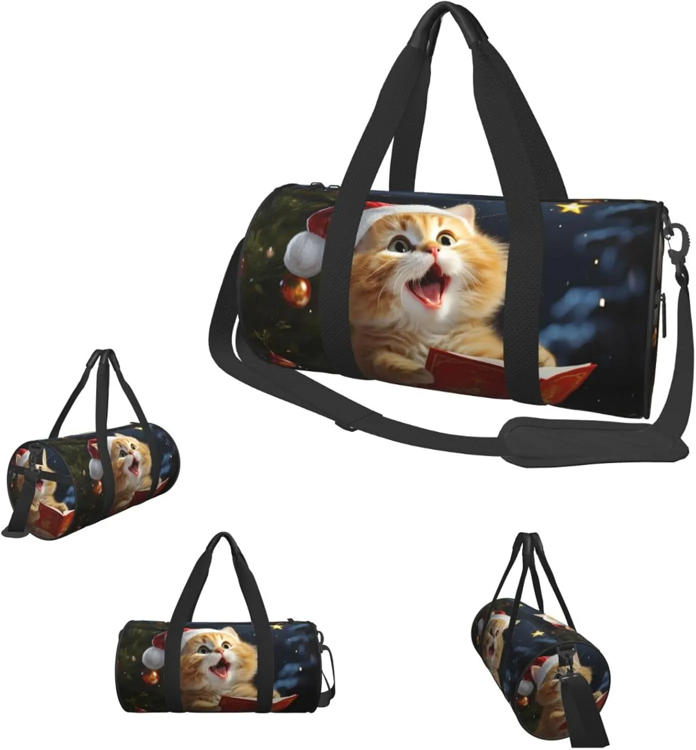 Travel Duffle Bag Weekender Bags For Men Women With Shoe Compartment Large Capacity Weekender Overnight Bag Cute Cat Sing Christmas Carols Carry On Tote Bags Sport Gym Bag For Travel Yoga
