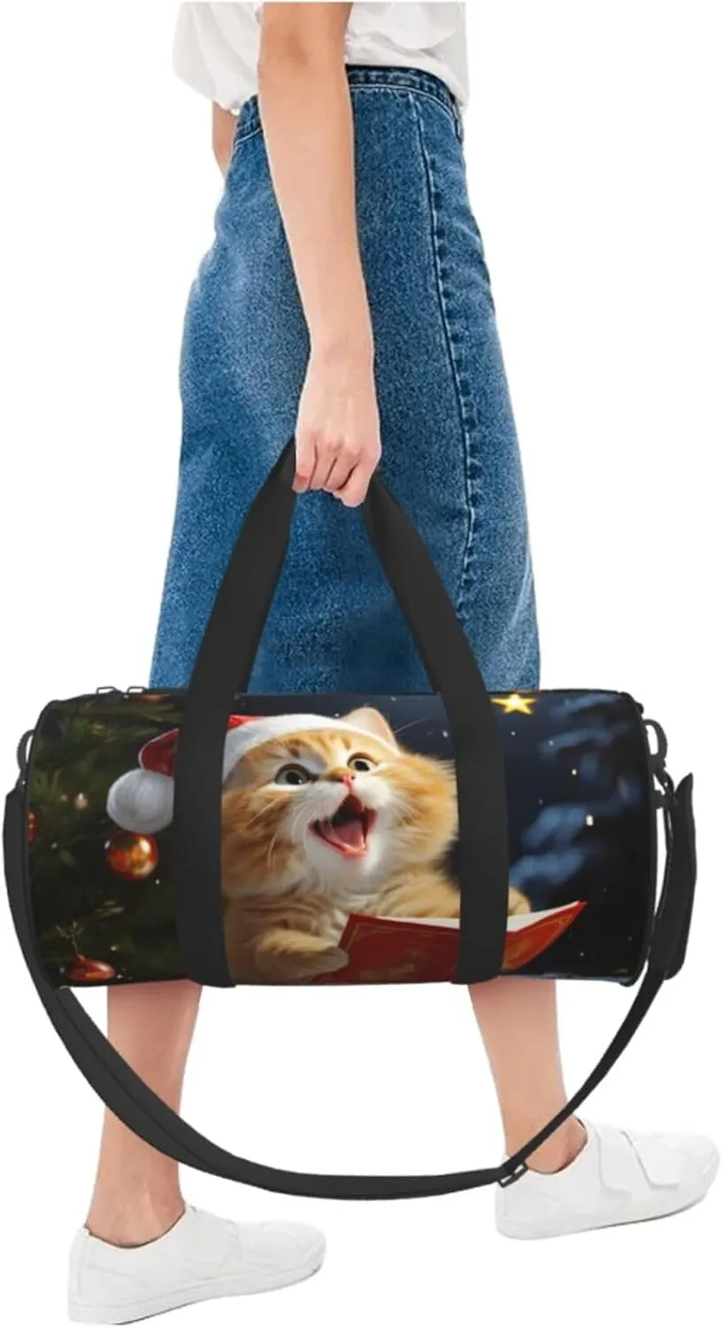 Travel Duffle Bag Weekender Bags For Men Women With Shoe Compartment Large Capacity Weekender Overnight Bag Cute Cat Sing Christmas Carols Carry On Tote Bags Sport Gym Bag For Travel Yoga