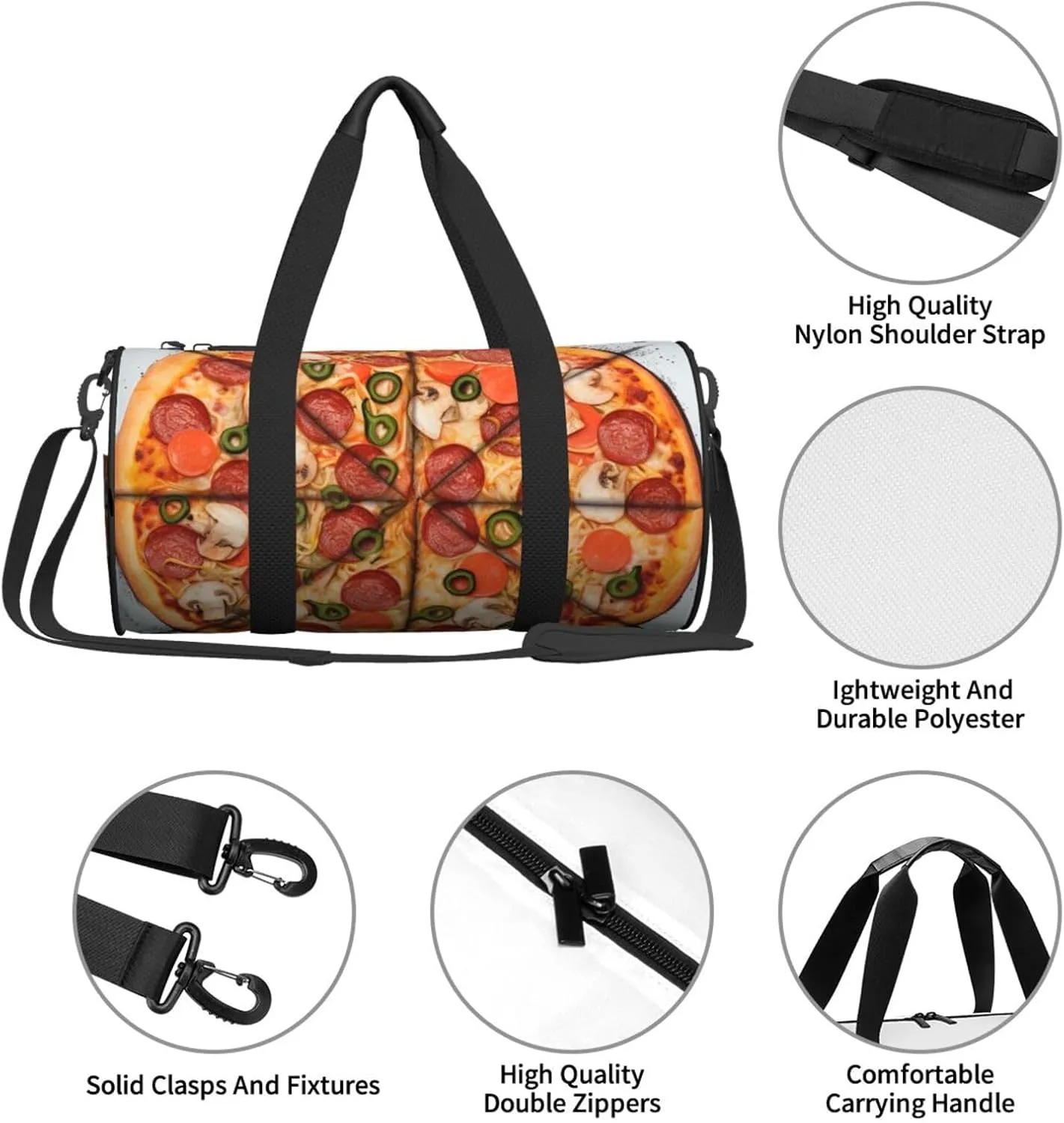 Travel Duffle Bag Weekender Bags for Men Women with Shoe Compartment Large Capacity Weekender Overnight Bag I Love Pizza Carry On Tote Bags Sport Gym Bag for Travel Yoga