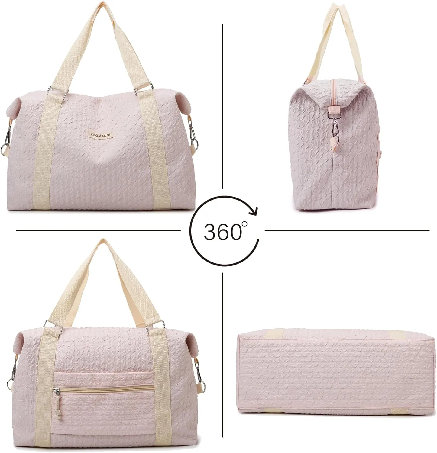 Travel Duffle Bag,Weekender Bags for Women Men,Overnight Carry On Tote Bags,Large Sports Gym Bags Portable Double Layer Wet Pocket Traveling Duffel Tote Bag Pink