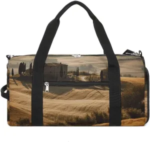 Travel Gym Duffle Bag, View of Typical Tuscany Landscape Print Duffle Bags,womens Mens Gym Bag,gym Bags,gym Bag with Shoe Compartment