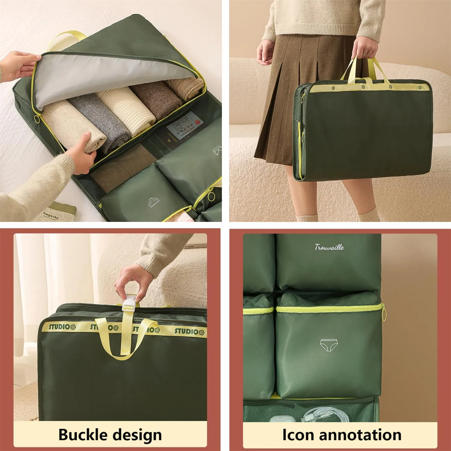 Travel Lingerie Organizer Bag, Hanging Storage for Bra Underwear Socks, Clean and Dirty Compartments (Green,One Size)