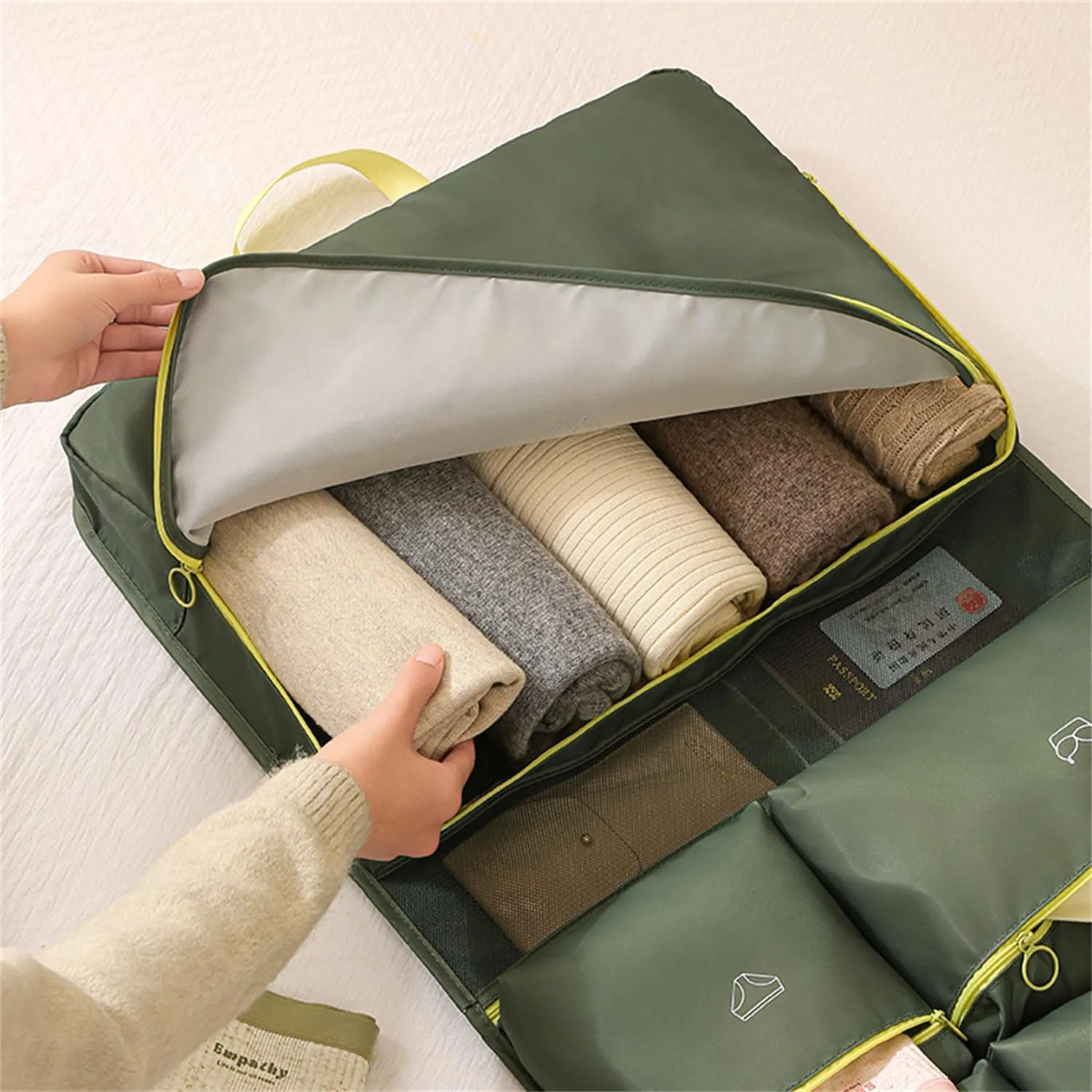 Travel Lingerie Organizer Bag, Hanging Storage for Bra Underwear Socks, Clean and Dirty Compartments (Green,One Size)