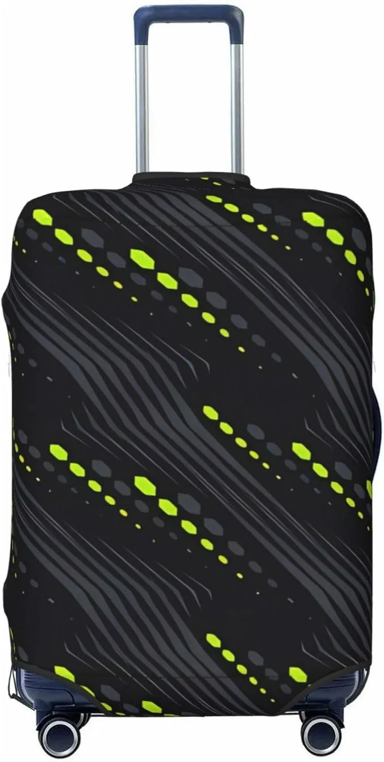 Travel Luggage Cover Suitcase Elastic Washable Abstract Geometric Lines Tracks Suitcase Protector Bag,Dust-Proof Double-Sided Baggage Covers,Large