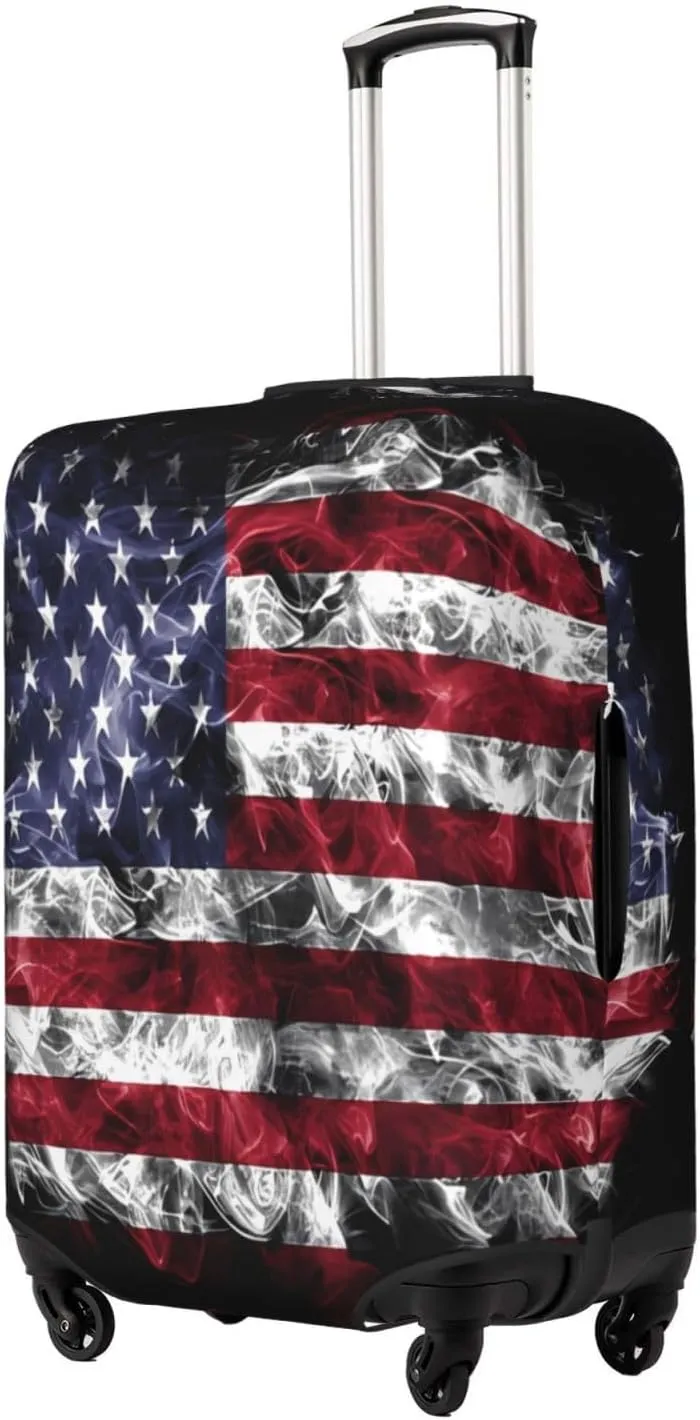 Travel Luggage Cover Suitcase Elastic Washable American Smoke Flag Suitcase Protector Bag,Dust-Proof Double-Sided Baggage Covers,X-Large