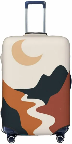 Travel Luggage Cover Suitcase Elastic Washable Boho Moon River Mountains Suitcase Protector Bag,Dust-Proof With Zipper Closure Baggage Covers For Kid Adult,Small