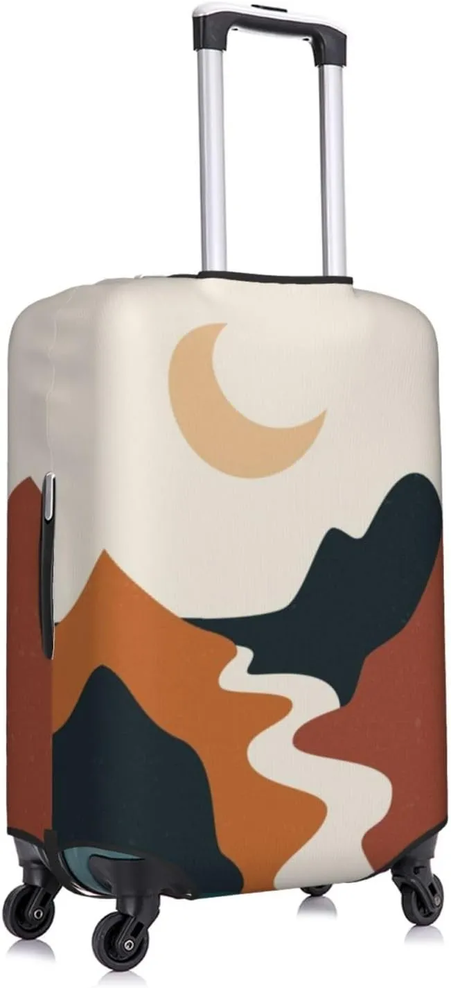 Travel Luggage Cover Suitcase Elastic Washable Boho Moon River Mountains Suitcase Protector Bag,Dust-Proof With Zipper Closure Baggage Covers For Kid Adult,Small