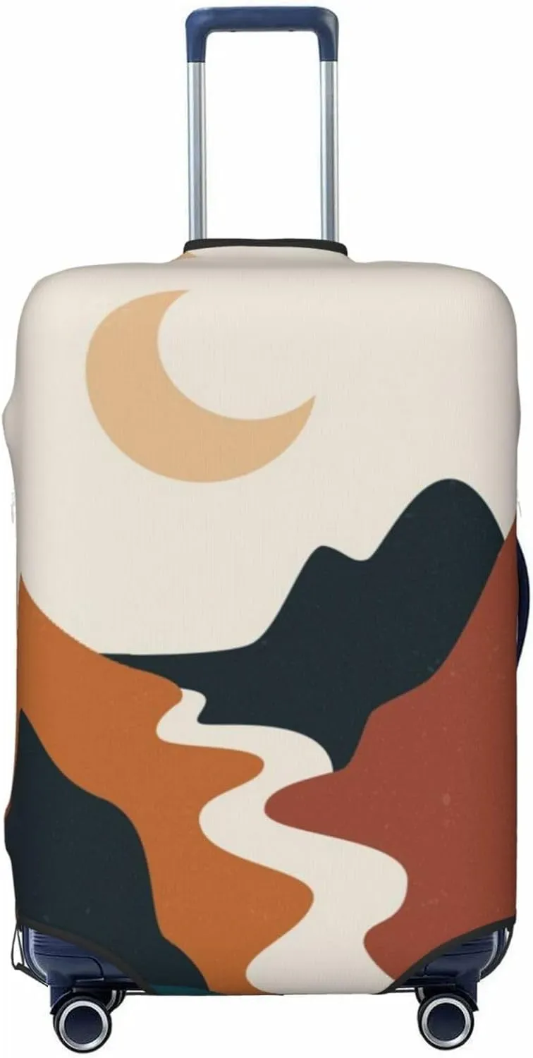 Travel Luggage Cover Suitcase Elastic Washable Boho Moon River Mountains Suitcase Protector Bag,Dust-Proof With Zipper Closure Baggage Covers For Kid Adult,Small