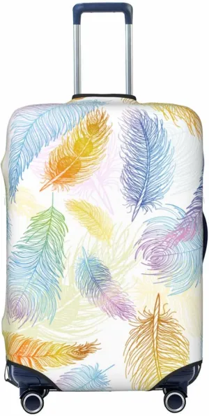 Travel Luggage Cover Suitcase Elastic Washable Colorful Bird Feathers Boho Suitcase Protector Bag,Spandex Double-Sided Baggage Covers,X-Large