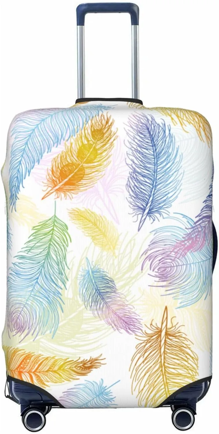 Travel Luggage Cover Suitcase Elastic Washable Colorful Bird Feathers Boho Suitcase Protector Bag,Spandex Double-Sided Baggage Covers,X-Large