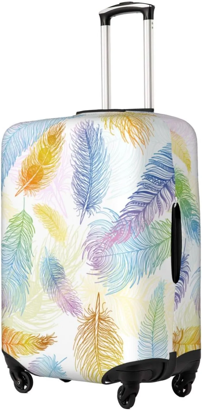 Travel Luggage Cover Suitcase Elastic Washable Colorful Bird Feathers Boho Suitcase Protector Bag,Spandex Double-Sided Baggage Covers,X-Large