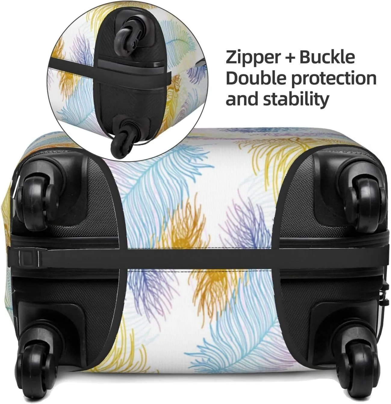 Travel Luggage Cover Suitcase Elastic Washable Colorful Bird Feathers Boho Suitcase Protector Bag,Spandex Double-Sided Baggage Covers,X-Large