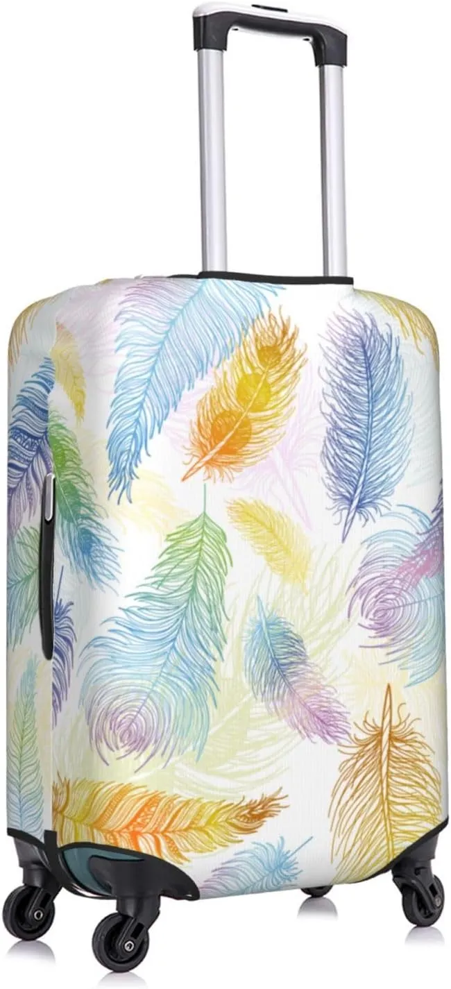 Travel Luggage Cover Suitcase Elastic Washable Colorful Bird Feathers Boho Suitcase Protector Bag,Spandex Double-Sided Baggage Covers,X-Large
