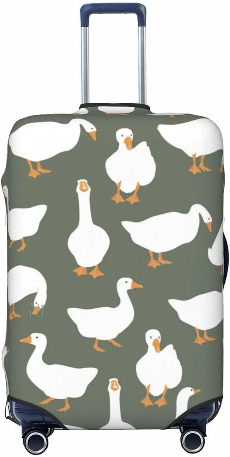 Travel Luggage Cover Suitcase Elastic Washable Cute White Geese Suitcase Protector Bag,Spandex With Zipper Closure Baggage Covers,Large
