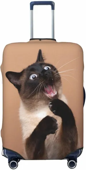 Travel Luggage Cover Suitcase Elastic Washable Fun Siamese Cat Suitcase Protector Bag,Spandex With Zipper Closure Baggage Covers For Kid Adult,X-Large