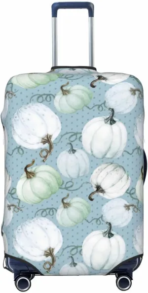 Travel Luggage Cover Suitcase Elastic Washable Green White Pumpkins Fall Suitcase Protector Bag,Spandex With Zipper Closure Baggage Covers,Large