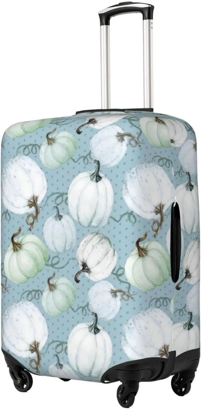 Travel Luggage Cover Suitcase Elastic Washable Green White Pumpkins Fall Suitcase Protector Bag,Spandex With Zipper Closure Baggage Covers,Large