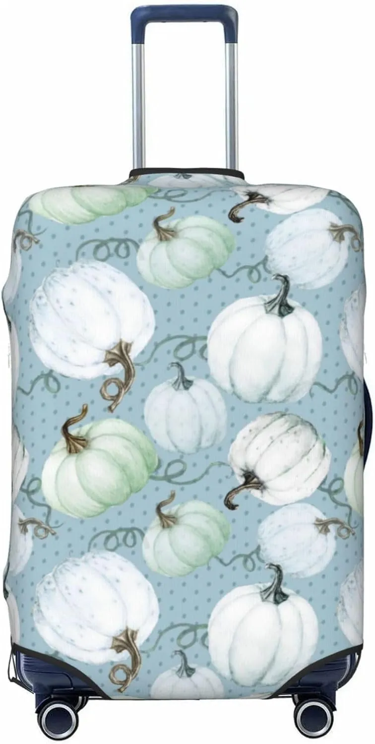 Travel Luggage Cover Suitcase Elastic Washable Green White Pumpkins Fall Suitcase Protector Bag,Spandex With Zipper Closure Baggage Covers,Large