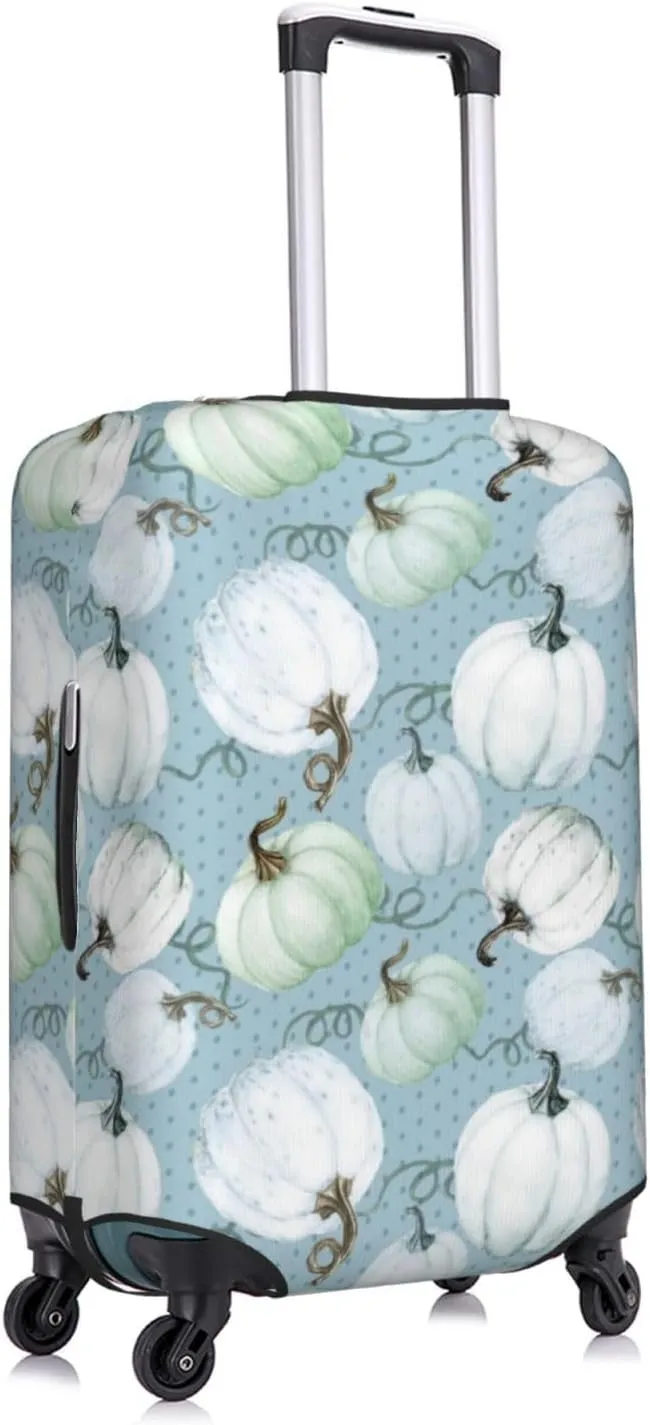 Travel Luggage Cover Suitcase Elastic Washable Green White Pumpkins Fall Suitcase Protector Bag,Spandex With Zipper Closure Baggage Covers,Large