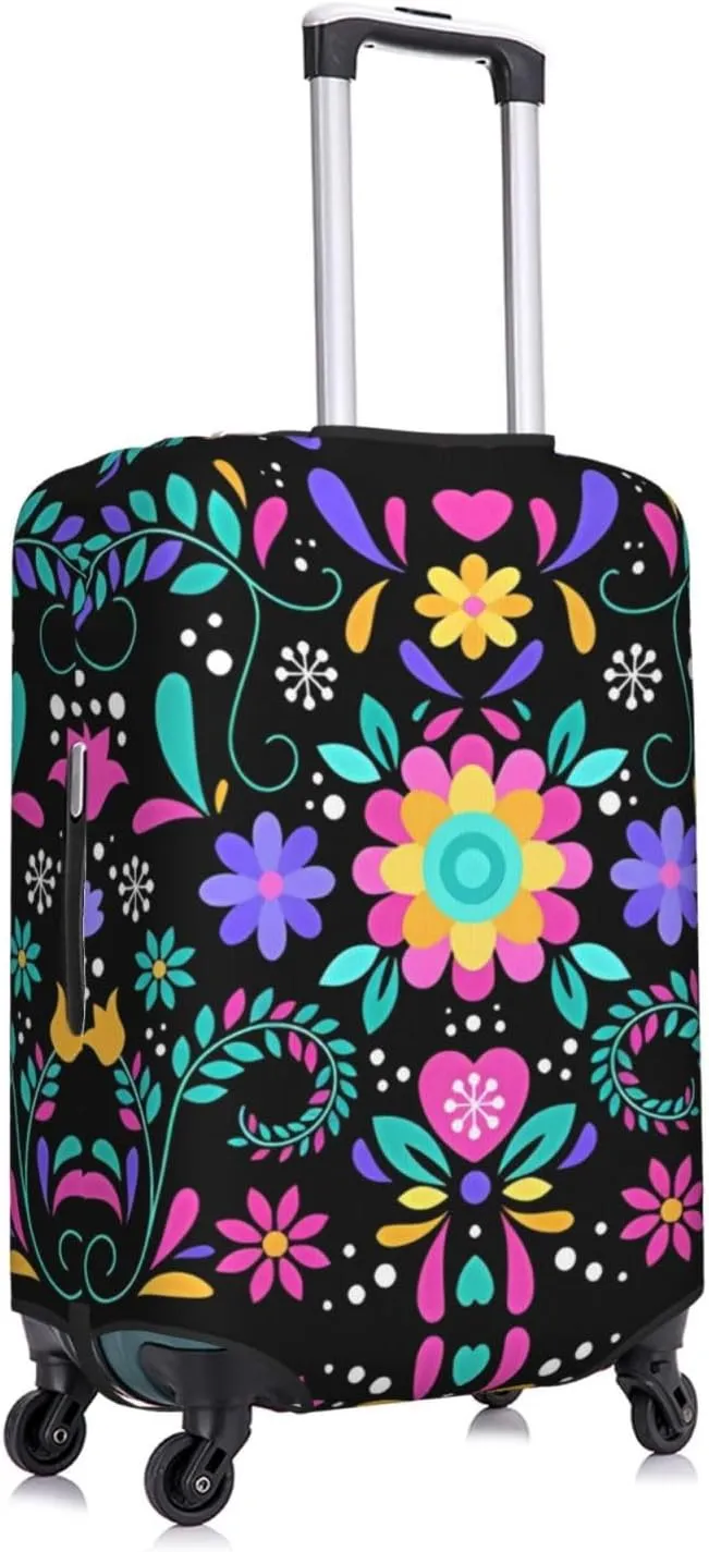 Travel Luggage Cover Suitcase Elastic Washable Mexican Folk Art Floral 3 Suitcase Protector Bag,Anti-Scratch With Zipper Closure Baggage Covers,Large