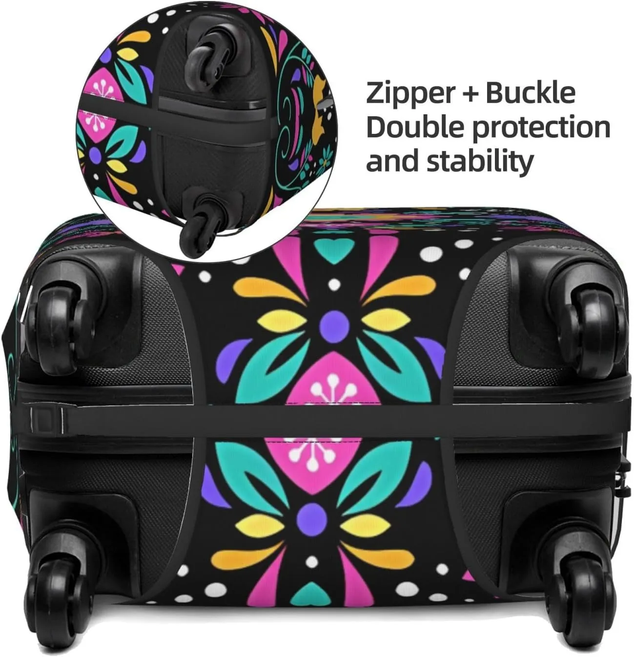 Travel Luggage Cover Suitcase Elastic Washable Mexican Folk Art Floral 3 Suitcase Protector Bag,Anti-Scratch With Zipper Closure Baggage Covers,Large