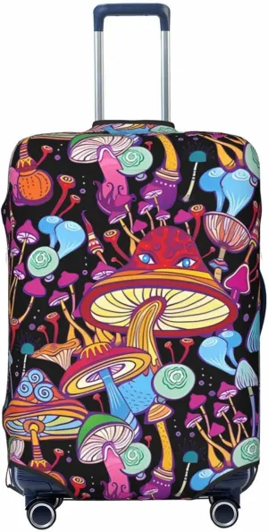Travel Luggage Cover Suitcase Elastic Washable Stretch Abstract Doodle Mushrooms Suitcase Protector Bag,Anti-Scratch Dust-Proof Double-Sided Baggage Covers For Wheeled Suitcase Kid Adult